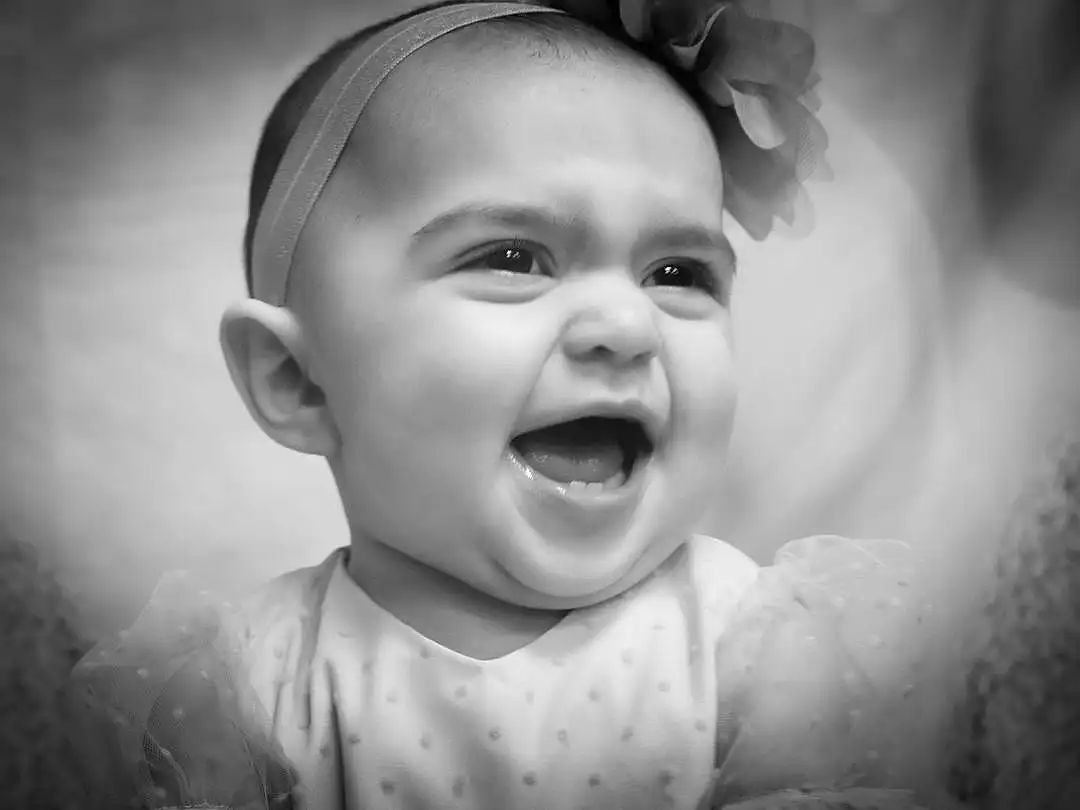 Nose, Cheek, Skin, Smile, Lip, Eyebrow, Sky, Mouth, Flash Photography, Human Body, Happy, Gesture, Iris, Black-and-white, People In Nature, Toddler, Baby, Grass, Monochrome, Black & White, Person