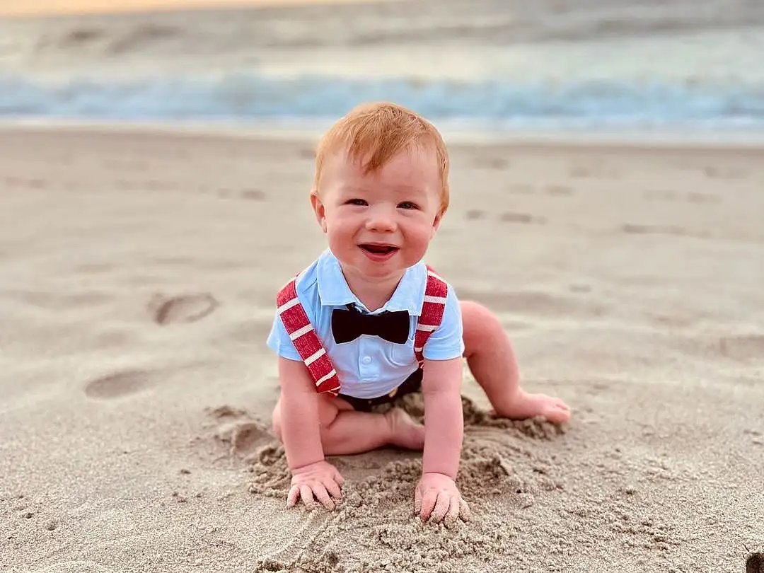 Head, Water, Cloud, Sky, Smile, Leg, People In Nature, Beach, Human Body, Flash Photography, Standing, Coastal And Oceanic Landforms, Happy, Toddler, Fun, Horizon, People On Beach, Baby, Landscape, Morning, Person, Joy