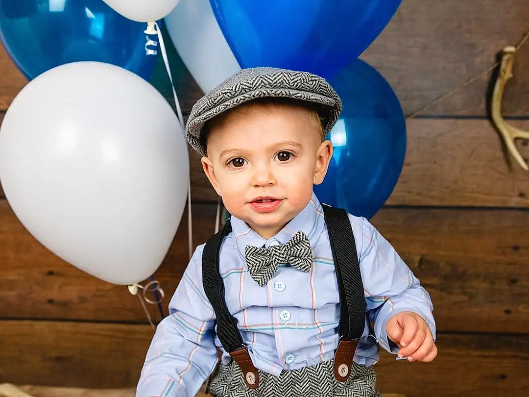 Face, Head, Photograph, White, Blue, Smile, Sleeve, Balloon, Flash Photography, Standing, Happy, Baby & Toddler Clothing, Dress Shirt, Collar, Party Supply, Toddler, Fun, Event, Electric Blue, Person, Headwear