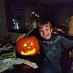 Pumpkin, Mouth, Winter Squash, Cucurbita, Calabaza, Orange, Plant, Jack-o-lantern, Gourd, Squash, Vegetable, Natural Foods, Room, Fun, Event, Trick-or-treat, Picture Frame, Darkness, Local Food, Couch, Person, Joy