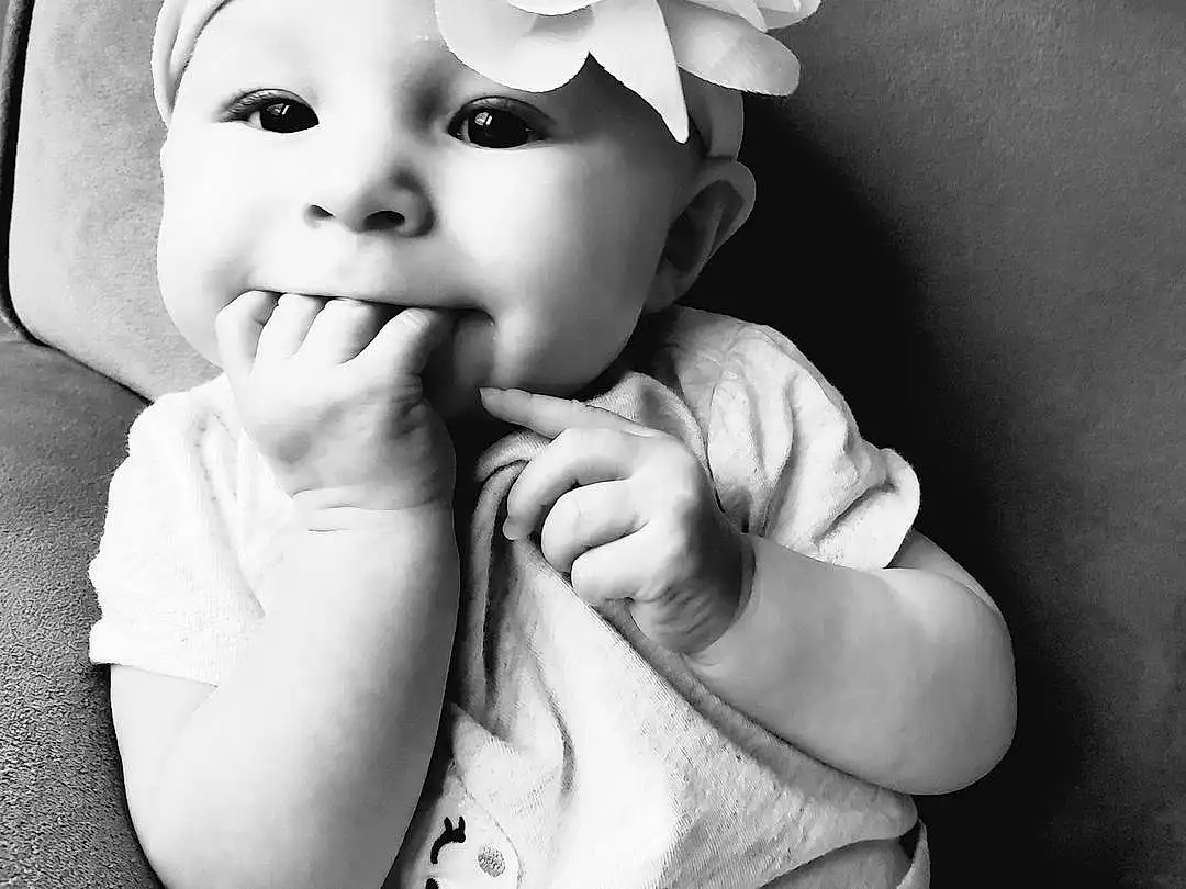 Child, Photograph, Black-and-white, Baby, Toddler, Photography, Black & White, Headgear, Stock Photography, Hair Accessory, Smile, Style