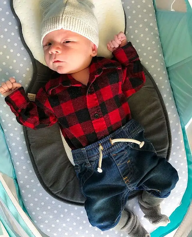 Clothing, Skin, Outerwear, Tartan, Baby & Toddler Clothing, Textile, Sleeve, Dress Shirt, Collar, Plaid, Jacket, Comfort, Toddler, Baby, Child, Pattern, Cap, T-shirt, Baby Products, Button, Person, Headwear