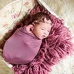 Face, Head, Skin, Hand, Arm, Comfort, Purple, Baby & Toddler Clothing, Baby, Sleeve, Dress, Pink, Baby Sleeping, Toddler, Magenta, Cap, Linens, Bed, Happy, Person