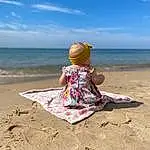 Sky, Cloud, Water, Hat, Beach, People In Nature, People On Beach, Travel, Sun Hat, Leisure, Fun, Toddler, Landscape, Wind Wave, Horizon, Happy, Recreation, Holiday, Sand, Wave, Person