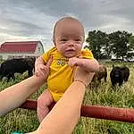 Skin, Sky, Cloud, Plant, Hand, Eyes, Leg, Natural Environment, People In Nature, Human Body, Happy, Baby & Toddler Clothing, Gesture, Baby, Grass, Finger, Fun, Leisure, Person