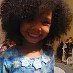 Nose, Smile, Skin, Lip, Chin, Jheri Curl, Hairstyle, White, Fashion, Afro, Happy, Cool, Black Hair, Ringlet, Fun, Wig, Chair, Beauty, Child, Person, Joy, Under Exposed