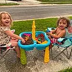 Smile, Table, Chair, Dress, People In Nature, Outdoor Furniture, Sharing, Toddler, Grass, Plant, Leisure, Fun, Summer, Wheel, Recreation, City, Child, Tire, Baby & Toddler Clothing, Baby, Person