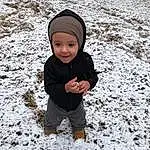 Smile, Snow, People In Nature, Toddler, Baby, Freezing, Baby & Toddler Clothing, Winter, Recreation, Fun, Cap, Landscape, Child, Grass, Soil, Play, Beanie, Hoodie, Playing In The Snow, Precipitation, Person, Joy, Headwear