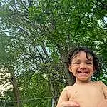 Smile, People In Nature, Tree, Leaf, Sky, Plant, Happy, Grass, Toddler, Leisure, Trunk, Chest, Barechested, Baby, Fun, Abdomen, Vacation, Recreation, Child, Person, Joy