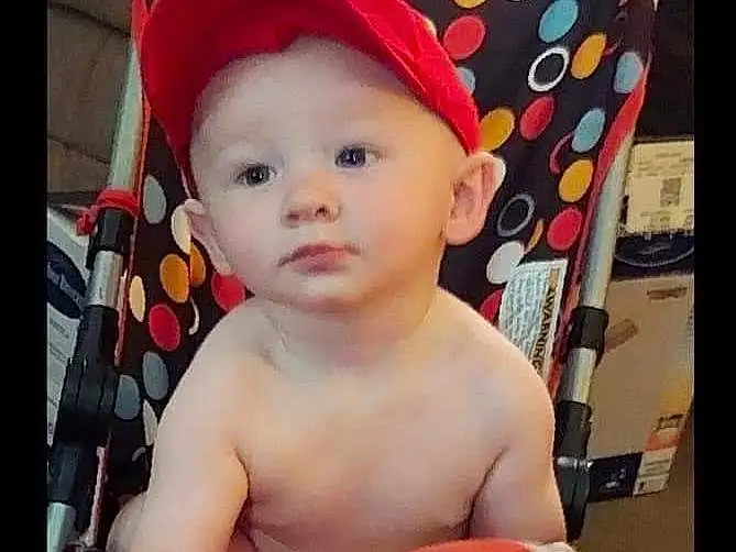 Cheek, Photograph, Facial Expression, Baby, Happy, Toddler, Baby & Toddler Clothing, Baseball Cap, Child, Cap, Chest, Fun, Costume Hat, Fashion Accessory, Baby Products, Sitting, Pattern, Party Supply, Photo Caption, Person, Headwear