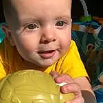 Child, Face, Facial Expression, Toddler, Head, Skin, Yellow, Smile, Play, Fun, Eyes, Ball, Baby, Baby Toys, Baby Playing With Toys, Person