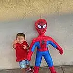 Spider-man, Sleeve, Standing, Gesture, Cool, Toy, T-shirt, Happy, Electric Blue, Art, Fictional Character, Fun, Avengers, Carmine, Child, Toddler, Action Figure, Fiction, Justice League, Machine, Person, Joy
