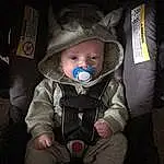 Cheek, Comfort, Sleeve, Baby, Baby & Toddler Clothing, Flash Photography, Toddler, Child, Fun, Sitting, Darkness, Hat, Personal Protective Equipment, Baby Carriage, Furry friends, Baby Products, Lap, Night, Person, Headwear