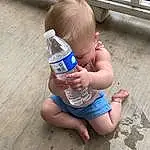 Head, Water, Drinking Water, Plastic Bottle, Baby, Finger, Toddler, Baby & Toddler Clothing, Water Bottle, Barefoot, Child, Wood, Foot, Sitting, Thumb, Leisure, Drinkware, Fun, Human Leg, Person