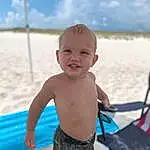 Face, Smile, Skin, Cloud, Sky, People On Beach, Standing, People In Nature, Body Of Water, Happy, Leisure, Toddler, Fun, Summer, Recreation, Baby, Child, Sand, Beach, Trunks, Person, Joy