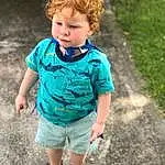 Face, Hair, Footwear, Eyes, Shorts, Leg, Human Body, Sleeve, People In Nature, Baby & Toddler Clothing, T-shirt, Grass, Happy, Cool, Toddler, Child, Sneakers, Leisure, Tree, Electric Blue, Person