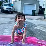 Water, Child, Fun, Summer, Vacation, Leisure, Pink, Smile, Toddler, Recreation, Swimming Pool, Play, Games, Water Feature, Person, Joy