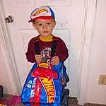 Baby & Toddler Clothing, Sleeve, Standing, Toddler, Fun, Door, Cap, Electric Blue, Child, Baseball Cap, Costume, T-shirt, Personal Protective Equipment, Baby, Baby Toys, Baby Products, Fictional Character, Costume Hat, Room, Person, Headwear