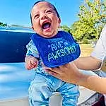 Sky, Arm, White, Blue, Azure, Sleeve, Shorts, Happy, Baby & Toddler Clothing, Leisure, Fun, T-shirt, Tree, Cool, Recreation, Child, Toddler, Vroom Vroom, Bumper, Electric Blue, Person