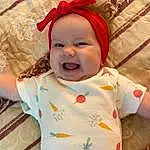 Face, Cheek, Skin, Head, Lip, Smile, Facial Expression, Mouth, Baby, Baby & Toddler Clothing, Sleeve, Orange, Happy, Pink, Toddler, Baby Laughing, Child, Fun, Comfort, Pattern, Person, Headwear