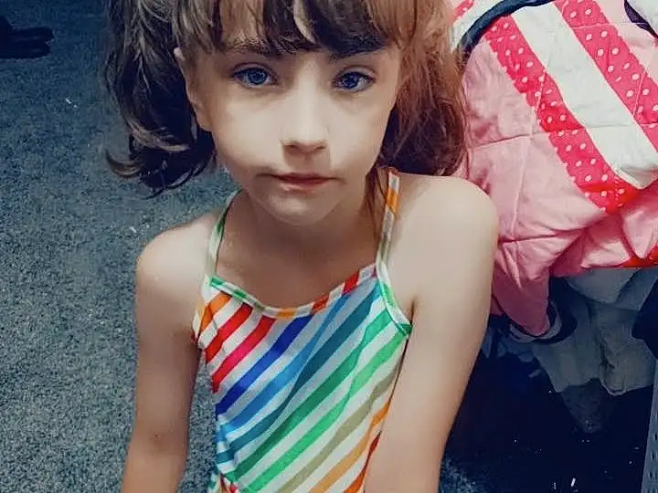 Joint, Lip, Facial Expression, Eyelash, Neck, Fashion, Dress, Baby & Toddler Clothing, Pink, Waist, Happy, Day Dress, Cool, Summer, Leisure, Fun, Electric Blue, Child, Fashion Design, Long Hair, Person