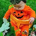 Plant, Facial Expression, Pumpkin, Green, Nature, Botany, Leaf, People In Nature, Orange, Grass, Baby & Toddler Clothing, Calabaza, Happy, Toddler, Adaptation, Child, Cucurbita, Vegetable, Spring, Winter Squash