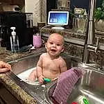 Smile, Muscle, Plumbing Fixture, Tap, Sink, Water, Toddler, Bathing, Personal Care, Baby, Plumbing, Output Device, Personal Computer, Chest, Computer, Fun, Leisure, Thumb, Room, Person