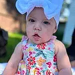 Skin, Head, Eyes, Photograph, White, Blue, Hat, Baby & Toddler Clothing, Sleeve, Happy, Cap, Dress, Baby, Pink, Toddler, Grass, Summer, Child, Beauty, Costume Hat, Person, Headwear