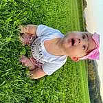 Plant, Smile, People In Nature, Green, Sky, Happy, Grass, Tree, Flash Photography, Groundcover, Grassland, Leisure, Meadow, Fun, Lawn, Toddler, T-shirt, Hat, Child, Shrub, Person, Surprise, Headwear
