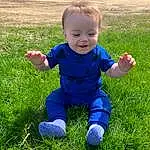 Smile, People In Nature, Plant, Grass, Tire, Baby & Toddler Clothing, Ball, Toddler, Groundcover, Lawn, Fun, Sports Equipment, Electric Blue, Child, Baby, Happy, Wheel, Grassland, Sitting, Person