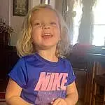 Blond, Child, T-shirt, Toddler, Smile, Person