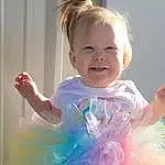 Face, Smile, Dress, Baby & Toddler Clothing, Azure, Purple, Ballerina tutu, Happy, Sleeve, Iris, Gesture, Pink, Finger, Toddler, Baby, Fun, Electric Blue, Child, Magenta, Person, Joy