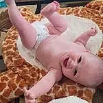Skin, Pink, Fawn, Baby, Toddler, Toy, Baby & Toddler Clothing, Comfort, Linens, Thigh, Child, Human Leg, Furry friends, Flesh, Foot, Peach, Bedding, Pattern, Bed, Person