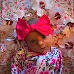 Textile, Pink, Sleeve, Petal, Baby & Toddler Clothing, Magenta, Pattern, Cap, Linens, Child, Flower, Toy, Fashion Accessory, Peach, Hair Accessory, Costume Hat, Toddler, Beanie, Knit Cap, Doll, Person, Headwear
