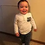 Child, Standing, Head, Toddler, Cheek, Shoulder, Joint, Outerwear, T-shirt, Sleeve, Smile, Baby, Person, Joy