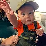 Skin, Head, Hand, Eyes, Neck, Sleeve, Baby & Toddler Clothing, Finger, Thumb, Gesture, Happy, Cap, Toddler, Baby, Cool, Fun, Child, Baseball Cap, Nail, Personal Protective Equipment, Person