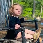 Face, Leg, Chair, Flash Photography, Fashion, Tree, Wood, Leisure, Grass, Happy, Shorts, Public Space, Toddler, Summer, Fun, Folding Chair, Child, T-shirt, Beauty, Recreation, Person