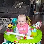 Smile, Green, Baby & Toddler Clothing, Toy, Pink, Baby, Lap, Toddler, Comfort, Happy, Fun, Child, People, Couch, Sitting, Chair, Event, Person