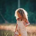 Hair, Skin, Smile, People In Nature, Plant, Leaf, Flash Photography, Dress, Fashion, Happy, Standing, Sunlight, Grass, Grassland, Toddler, Morning, Summer, Rural Area, Landscape, Person