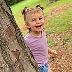 Smile, People In Nature, Leaf, Plant, Happy, Wood, Trunk, Grass, Toddler, Leisure, Fun, Forest, Tree, Blond, Recreation, Woodland, Shorts, Child, Soil, Grassland, Person, Joy