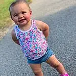 Face, Head, Smile, Baby & Toddler Clothing, Dress, Sleeve, Happy, Shorts, Pink, Toddler, Asphalt, Grass, Child, Leisure, Waist, Fun, T-shirt, Recreation, Electric Blue, Pattern, Person, Joy