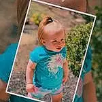 Facial Expression, Green, Happy, Textile, Pink, Grass, Aqua, Leisure, Fun, Adaptation, Toddler, Electric Blue, Recreation, Baby, Blond, Magenta, Child, Baby & Toddler Clothing, T-shirt, Jewellery, Person