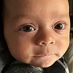 Nose, Face, Cheek, Skin, Head, Lip, Eyebrow, Mouth, Eyelash, Ear, Baby, Sleeve, Iris, Flash Photography, Baby & Toddler Clothing, Toddler, No Expression, Close-up, Child, Furry friends