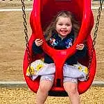Swing, Outdoor Play Equipment, Red, Fun, Public Space, Playground, Child, Human Settlement, Toddler, Play, Smile, Recreation, Person, Joy