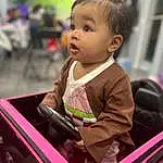 Cheek, Vroom Vroom, Toddler, Pink, Fun, Baby & Toddler Clothing, Vehicle, Baby, Magenta, Child, Event, Sitting, T-shirt, Leisure, Windshield, Happy, Baby Products, Baby Carriage, Vacation, Person, Surprise