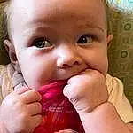 Nose, Face, Cheek, Skin, Head, Lip, Hand, Eyebrow, Mouth, Eyes, Eyelash, Baby Playing With Food, Neck, Iris, Baby & Toddler Clothing, Gesture, Finger, Happy, Pink, Baby, Person