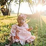 Plant, Eyes, Dress, Light, People In Nature, Sky, Tree, Happy, Lighting, Sunlight, Flash Photography, Grass, Toy, Fawn, Wood, Grassland, Summer, Baby, Meadow, Landscape, Person, Headwear