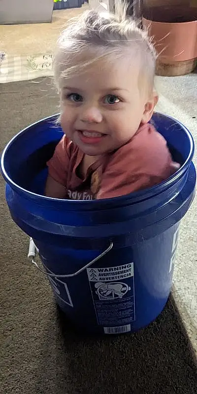 Smile, Happy, Toddler, Baby, Waste Containment, Bucket, Child, Electric Blue, Plastic, Fun, Water, Person, Joy