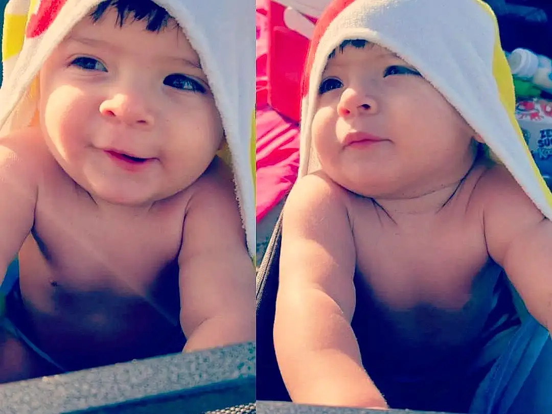 Child, Face, Skin, Facial Expression, Head, Nose, Baby, Cheek, Toddler, Eyes, Smile, Lip, Summer, Headgear, Happy, Mouth, Muscle, Vacation, Chest, Person, Headwear