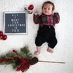 Red, Baby & Toddler Clothing, Winter, Carmine, Christmas, Christmas Decoration, Baby, Creative Arts, Coquelicot, Overall, Wreath, Produce, Fruit, Ornament, Sock, Fir, Person